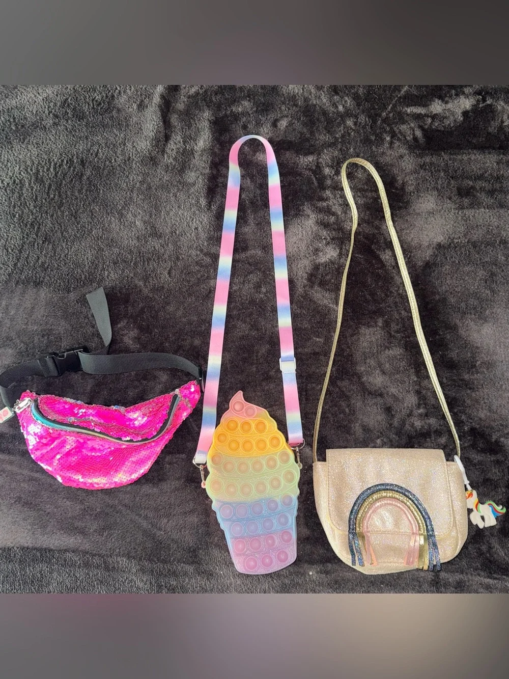 Girls Toddler Bags Lot Sequin Fanny Pack, Pop It Crossbody Glitter Rainbow Purse